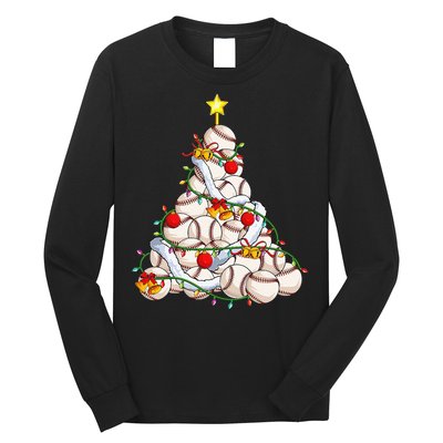 Baseball Christmas Tree Holiday PJs for Players & Coaches Long Sleeve Shirt