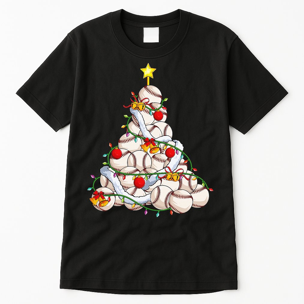 Baseball Christmas Tree Holiday PJs for Players & Coaches Tall T-Shirt