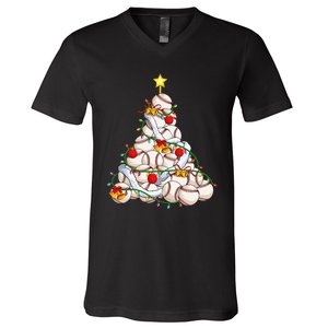 Baseball Christmas Tree Holiday PJs for Players & Coaches V-Neck T-Shirt