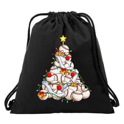 Baseball Christmas Tree Holiday PJs for Players & Coaches Drawstring Bag