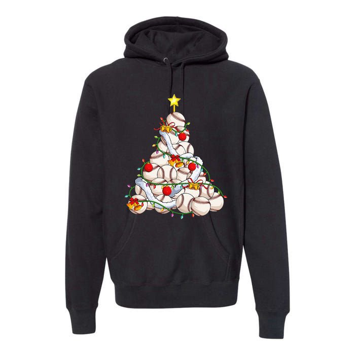 Baseball Christmas Tree Holiday PJs for Players & Coaches Premium Hoodie