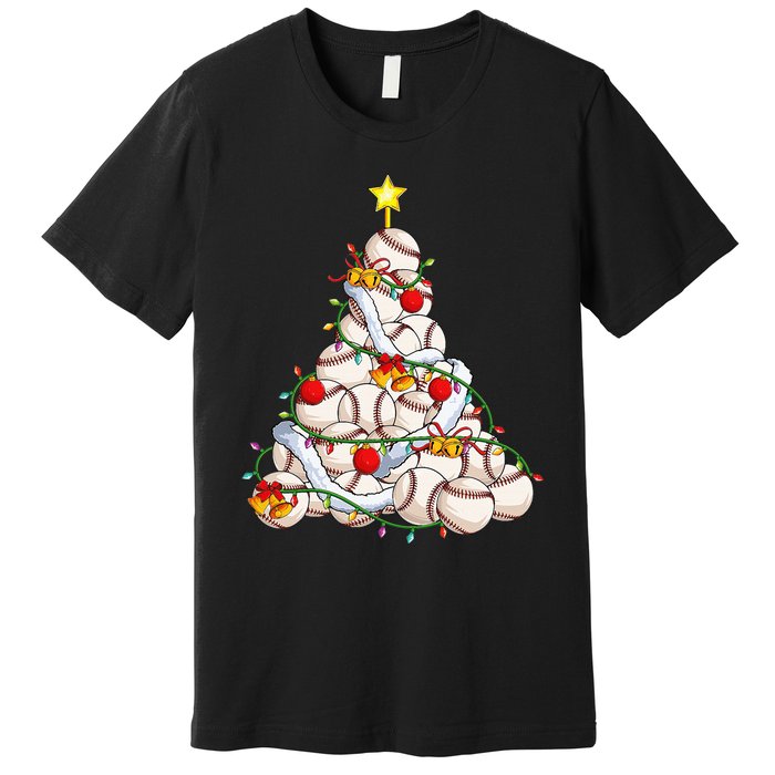 Baseball Christmas Tree Holiday PJs for Players & Coaches Premium T-Shirt