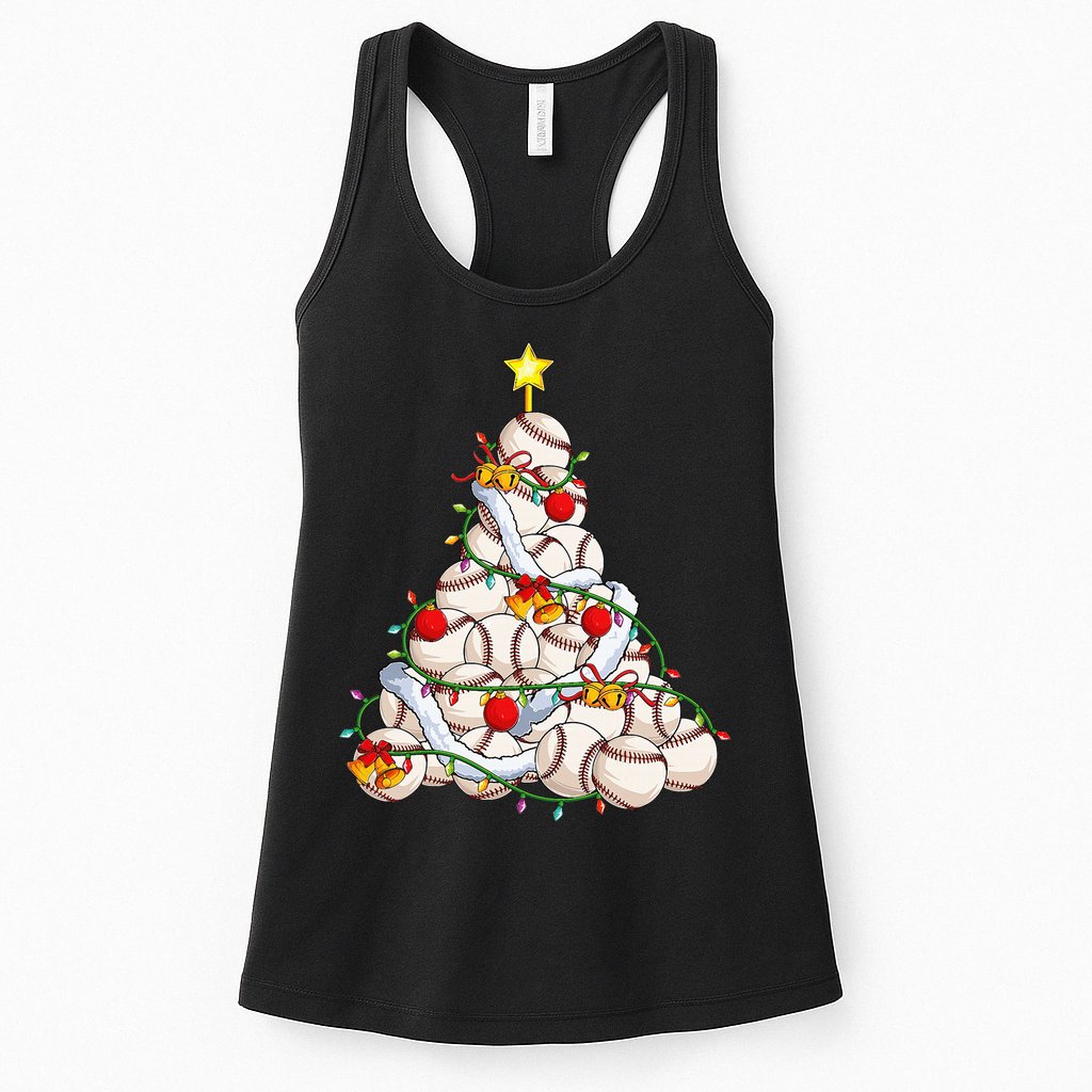 Baseball Christmas Tree Holiday PJs for Players & Coaches Womens Tank Top