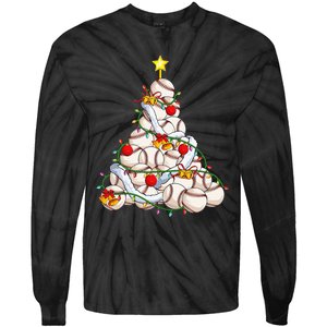 Baseball Christmas Tree Holiday PJs for Players & Coaches Tie-Dye Long Sleeve Shirt