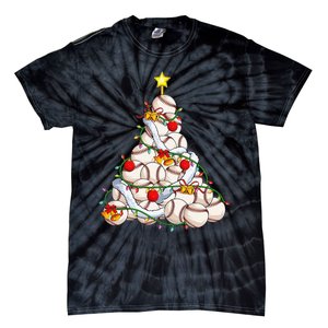 Baseball Christmas Tree Holiday PJs for Players & Coaches Tie-Dye T-Shirt