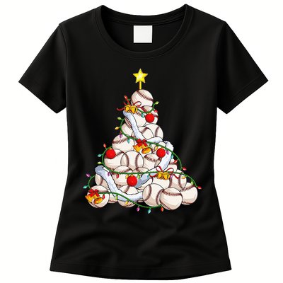 Baseball Christmas Tree Holiday PJs for Players & Coaches Womens T-Shirt