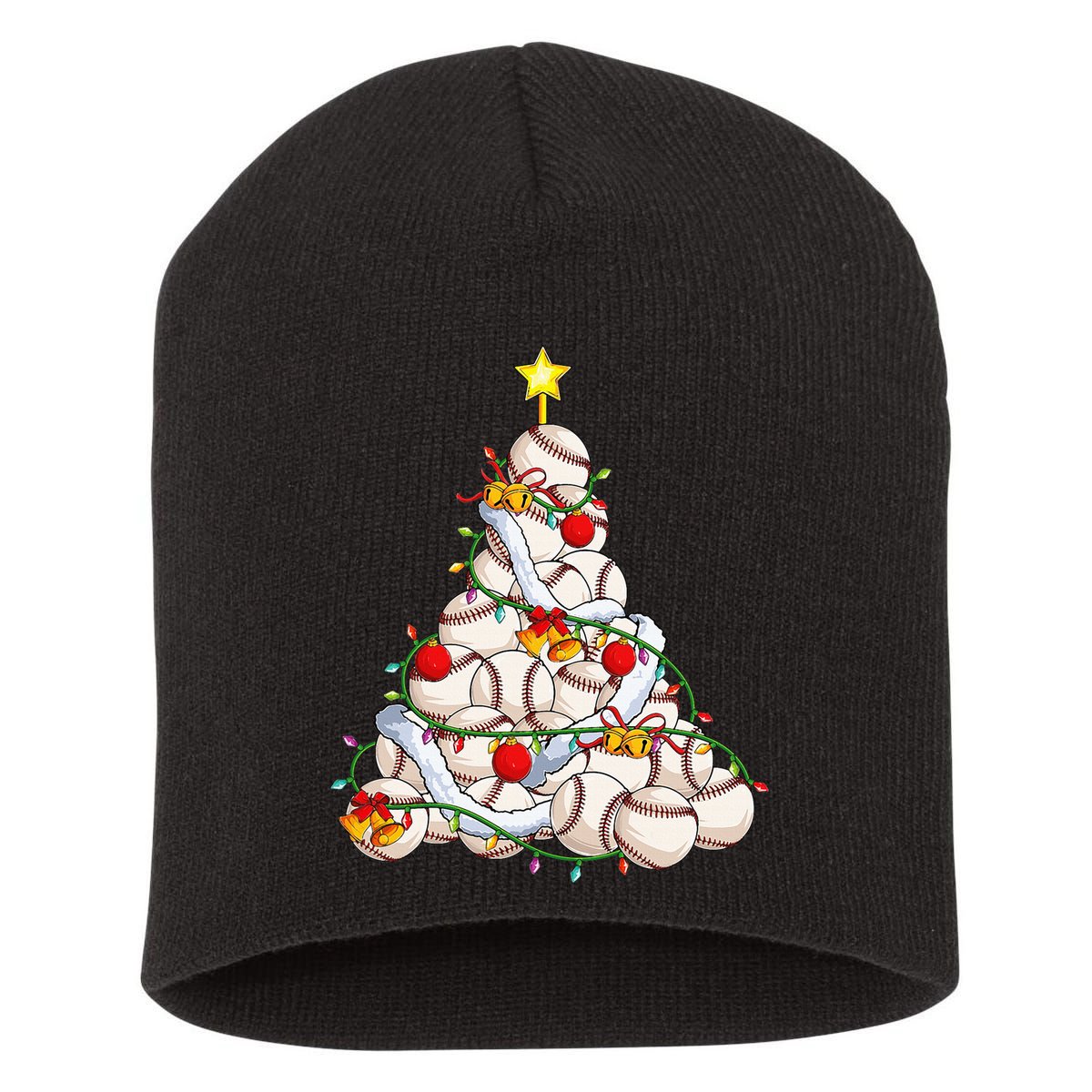 Baseball Christmas Tree Holiday PJs for Players & Coaches Short Acrylic Beanie