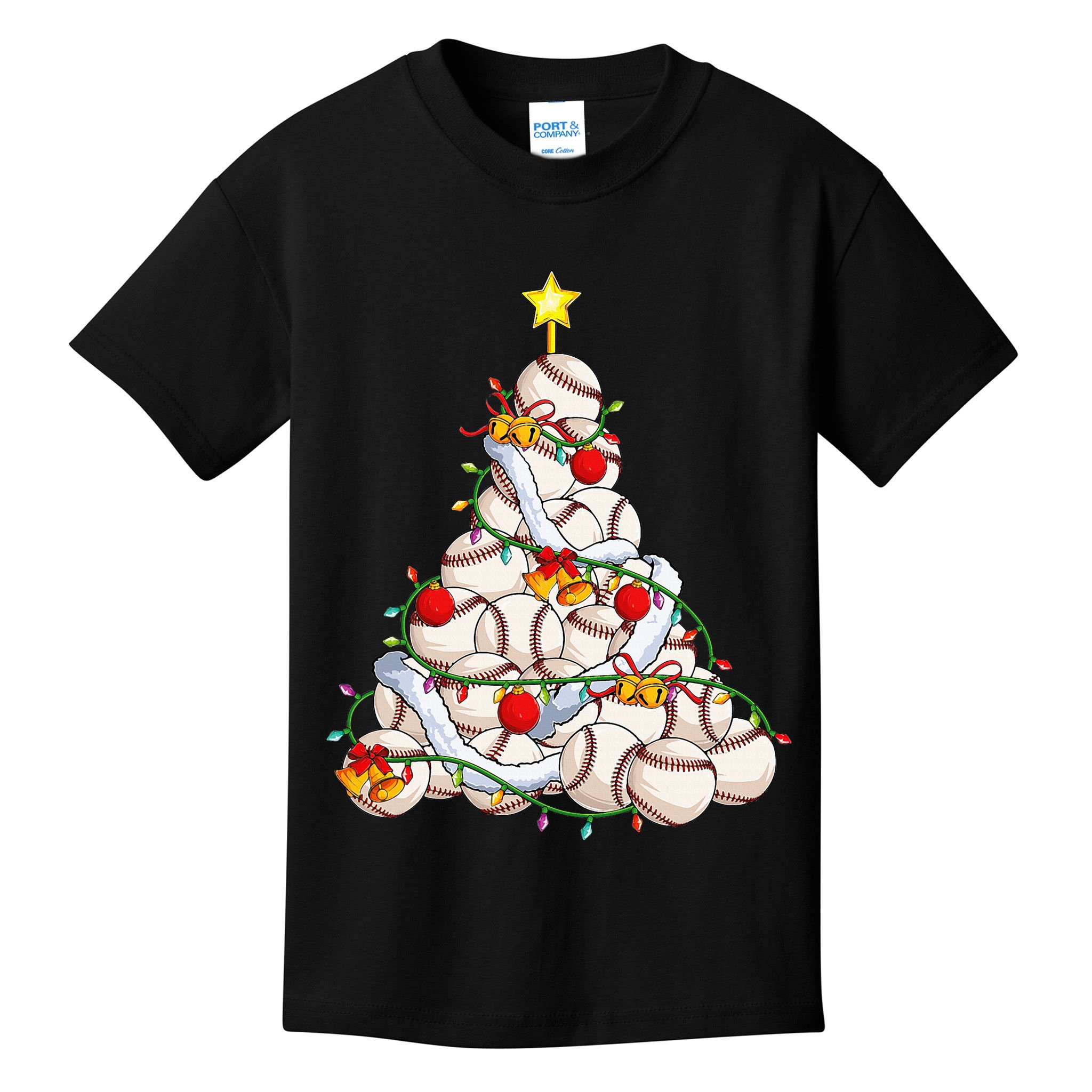 Baseball Christmas Tree Holiday PJs for Players & Coaches Kids T-Shirt