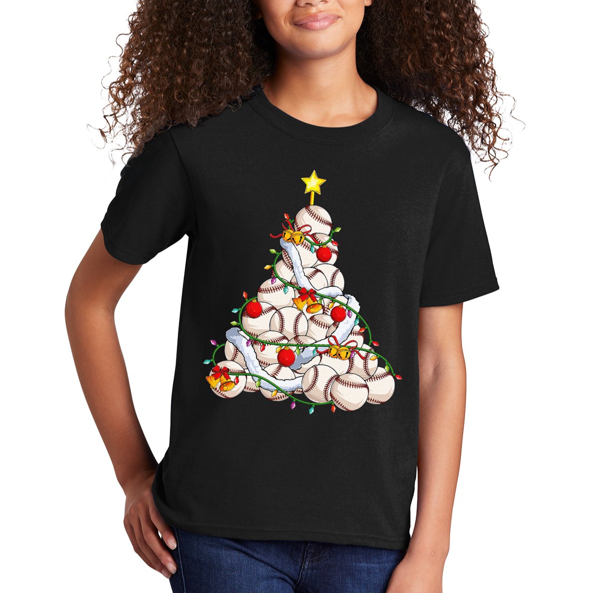 Baseball Christmas Tree Holiday PJs for Players & Coaches Kids T-Shirt