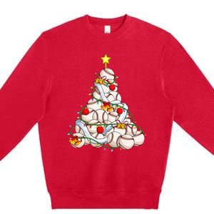 Baseball Christmas Tree Holiday PJs for Players & Coaches Premium Crewneck Sweatshirt