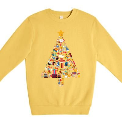 Books Christmas Tree Reading Club Librarian Library Xmas Premium Crewneck Sweatshirt