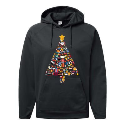 Books Christmas Tree Reading Club Librarian Library Xmas Performance Fleece Hoodie