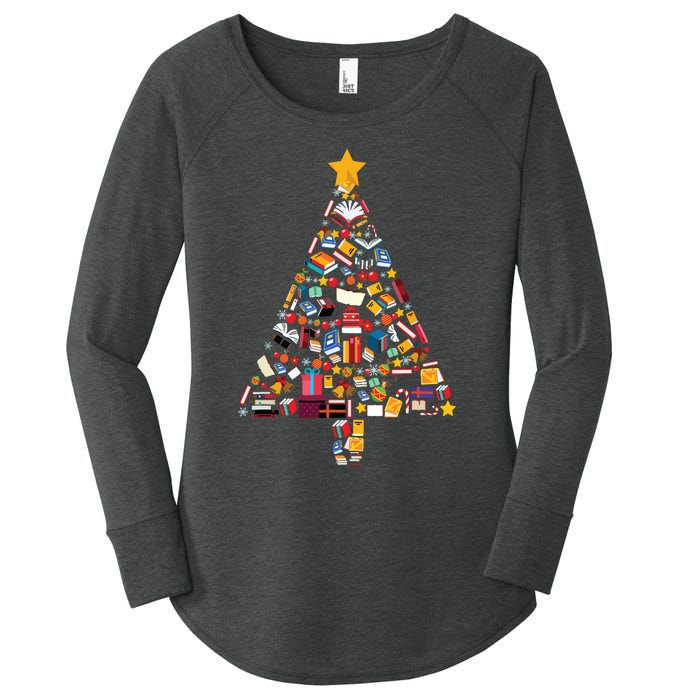 Books Christmas Tree Reading Club Librarian Library Xmas Women's Perfect Tri Tunic Long Sleeve Shirt