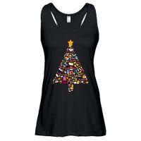 Books Christmas Tree Reading Club Librarian Library Xmas Ladies Essential Flowy Tank