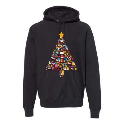 Books Christmas Tree Reading Club Librarian Library Xmas Premium Hoodie