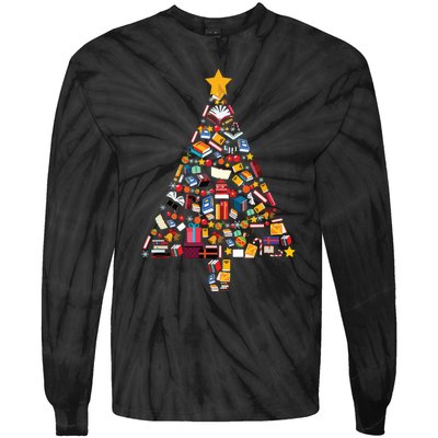 Books Christmas Tree Reading Club Librarian Library Xmas Tie-Dye Long Sleeve Shirt