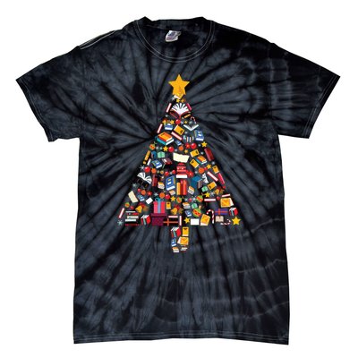 Books Christmas Tree Reading Club Librarian Library Xmas Tie-Dye T-Shirt