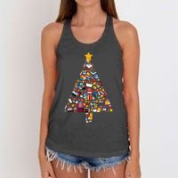 Books Christmas Tree Reading Club Librarian Library Xmas Women's Knotted Racerback Tank