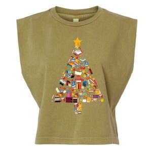 Books Christmas Tree Reading Club Librarian Library Xmas Garment-Dyed Women's Muscle Tee