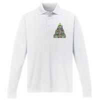 Books Christmas Tree Reading Xmas Teacher Librarian Performance Long Sleeve Polo