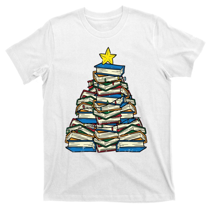 Books Christmas Tree Reading Xmas Teacher Librarian T-Shirt