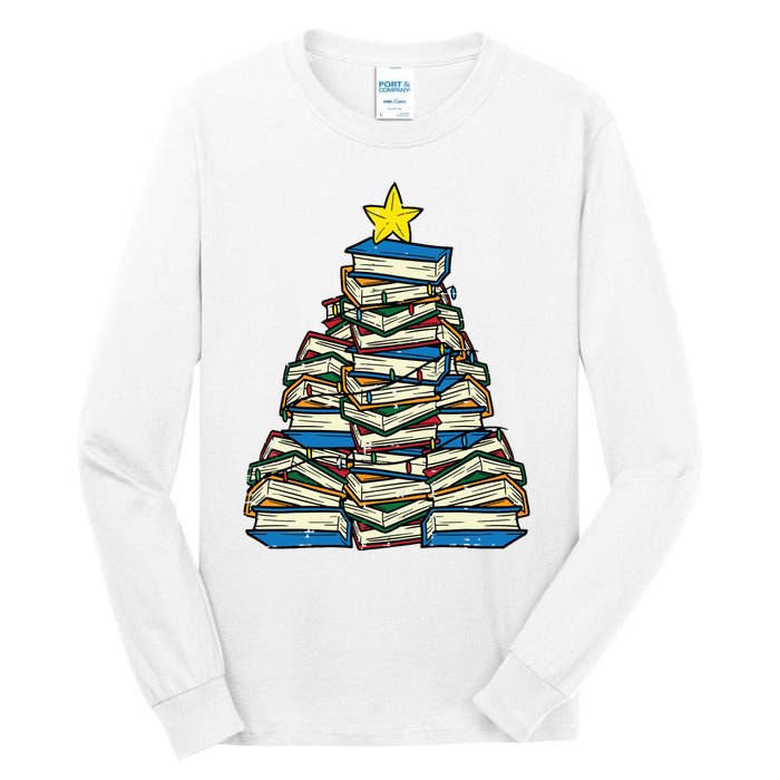 Books Christmas Tree Reading Xmas Teacher Librarian Tall Long Sleeve T-Shirt