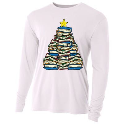 Books Christmas Tree Reading Xmas Teacher Librarian Cooling Performance Long Sleeve Crew