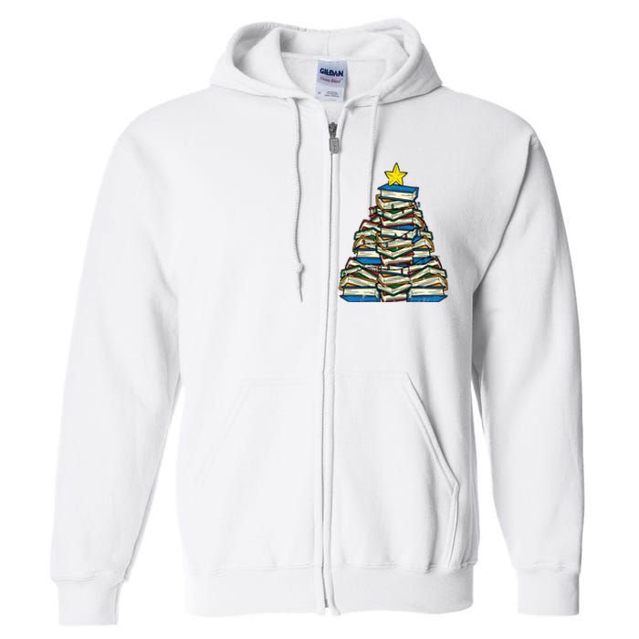 Books Christmas Tree Reading Xmas Teacher Librarian Full Zip Hoodie