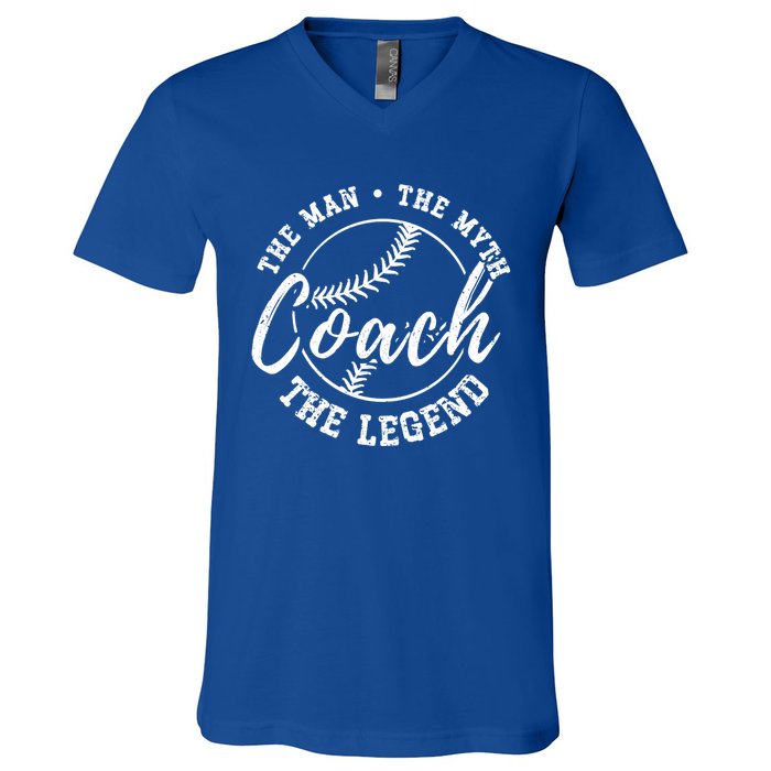 Baseball Coach The The Myth The Legend Teacher Husband Cute Gift V-Neck T-Shirt