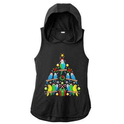 Budgie Christmas Tree Bird Christmas Present Gift Ladies PosiCharge Tri-Blend Wicking Draft Hoodie Tank