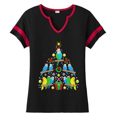 Budgie Christmas Tree Bird Christmas Present Gift Ladies Halftime Notch Neck Tee