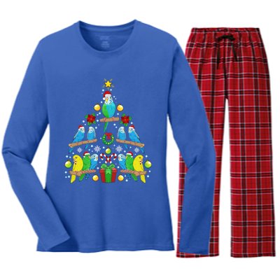 Budgie Christmas Tree Bird Christmas Present Gift Women's Long Sleeve Flannel Pajama Set 