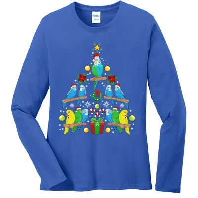 Budgie Christmas Tree Bird Christmas Present Gift Ladies Long Sleeve Shirt