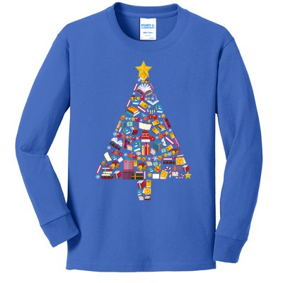 Books Christmas Tree Reading Club Librarian Library Xmas Gift Kids Long Sleeve Shirt