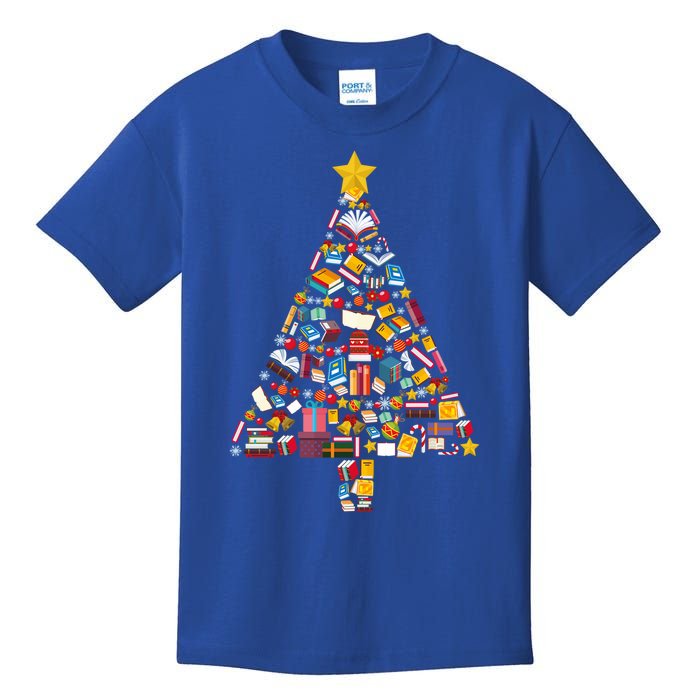 Books Christmas Tree Reading Club Librarian Library Xmas Gift Kids T-Shirt