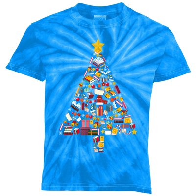 Books Christmas Tree Reading Club Librarian Library Xmas Gift Kids Tie-Dye T-Shirt