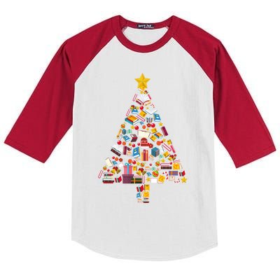 Books Christmas Tree Reading Club Librarian Library Xmas Gift Kids Colorblock Raglan Jersey