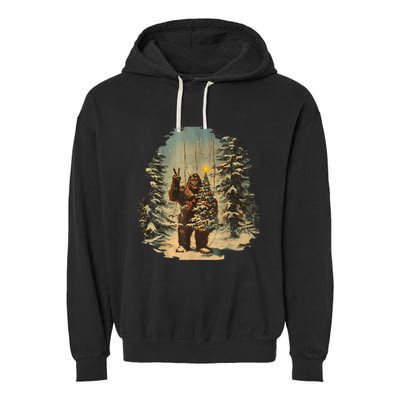 Bigfoot Christmas Tree Lights Tarot Xmas Sasquatch Garment-Dyed Fleece Hoodie