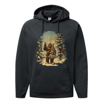 Bigfoot Christmas Tree Lights Tarot Xmas Sasquatch Performance Fleece Hoodie