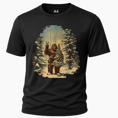 Bigfoot Christmas Tree Lights Tarot Xmas Sasquatch Cooling Performance Crew T-Shirt