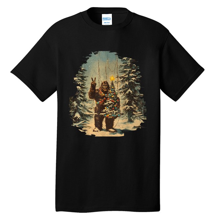 Bigfoot Christmas Tree Lights Tarot Xmas Sasquatch Tall T-Shirt