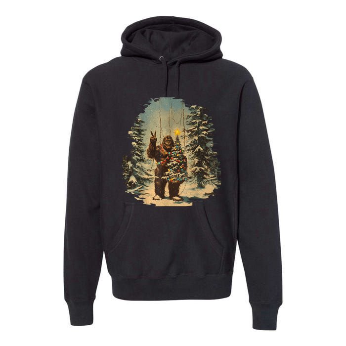 Bigfoot Christmas Tree Lights Tarot Xmas Sasquatch Premium Hoodie