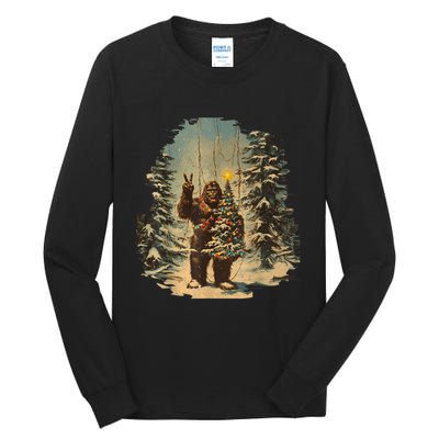 Bigfoot Christmas Tree Lights Tarot Xmas Sasquatch Tall Long Sleeve T-Shirt