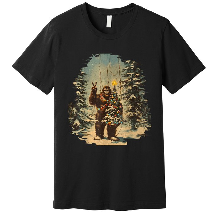 Bigfoot Christmas Tree Lights Tarot Xmas Sasquatch Premium T-Shirt