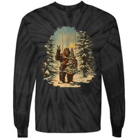 Bigfoot Christmas Tree Lights Tarot Xmas Sasquatch Tie-Dye Long Sleeve Shirt