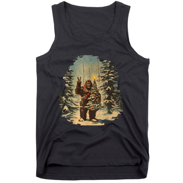 Bigfoot Christmas Tree Lights Tarot Xmas Sasquatch Tank Top