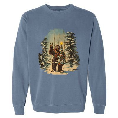 Bigfoot Christmas Tree Lights Tarot Xmas Sasquatch Garment-Dyed Sweatshirt