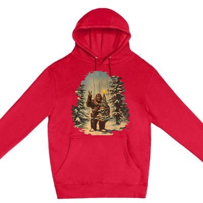 Bigfoot Christmas Tree Lights Tarot Xmas Sasquatch Premium Pullover Hoodie