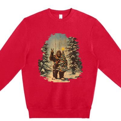 Bigfoot Christmas Tree Lights Tarot Xmas Sasquatch Premium Crewneck Sweatshirt