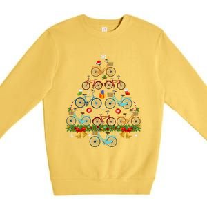 Bicycle Christmas Tree Santa Hat Lights Sweater Xmas Long Sleeve Premium Crewneck Sweatshirt